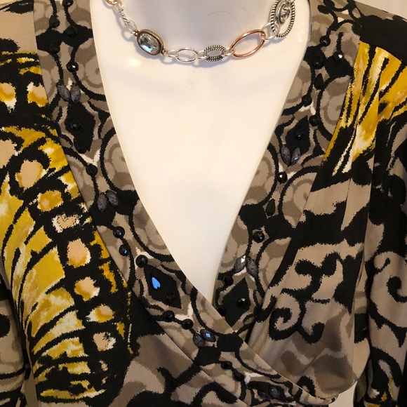 Alfani Faux wrap dress in black taupe and gold. - Picture 3 of 4